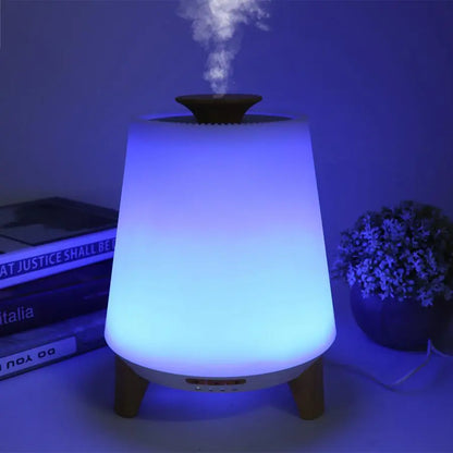 Bluetooth Aroma Diffuser & Ultrasonic Humidifier with Speaker – 300ml Wood Grain Essential Oil Diffuser for Home, Bedroom & Office