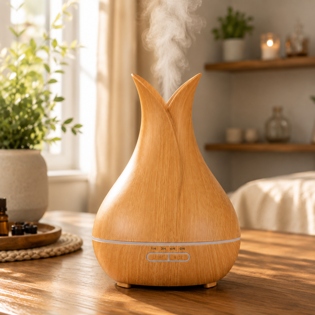 Humidifier Diffuser Aromatic Aromatherapy Wood Grain Fragrance Distributor For Home LED Discoloration Light Mute