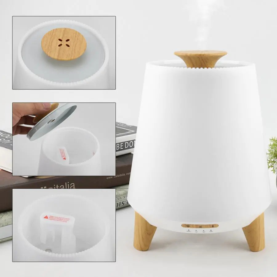 Bluetooth Aroma Diffuser & Ultrasonic Humidifier with Speaker – 300ml Wood Grain Essential Oil Diffuser for Home, Bedroom & Office