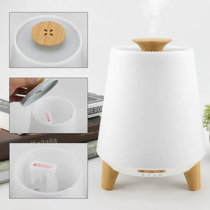 Bluetooth Aroma Diffuser & Ultrasonic Humidifier with Speaker – 300ml Wood Grain Essential Oil Diffuser for Home, Bedroom & Office