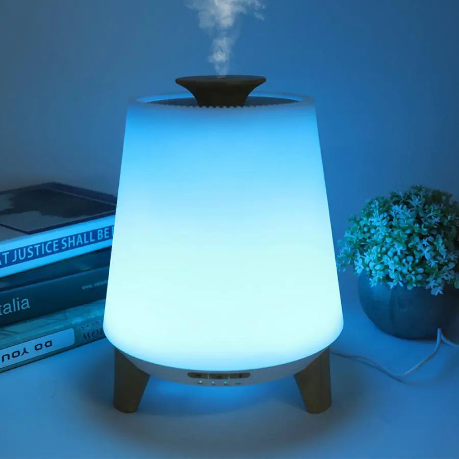 Bluetooth Aroma Diffuser & Ultrasonic Humidifier with Speaker – 300ml Wood Grain Essential Oil Diffuser for Home, Bedroom & Office