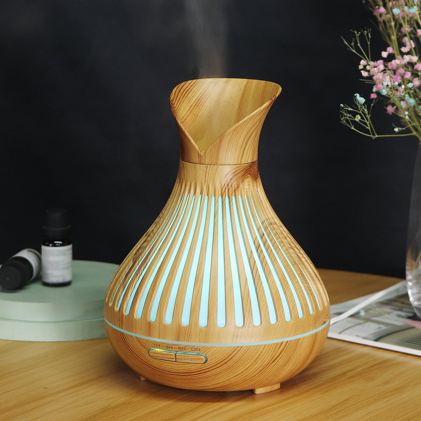 New Aroma Diffuser 500ml Wood Grain Humidifier Household Hollow Vase Humidifier
