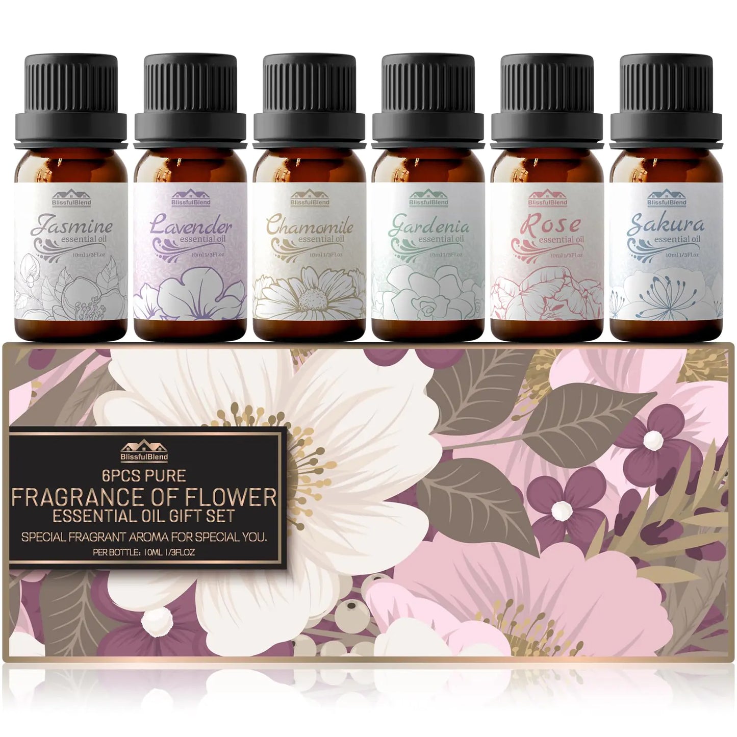 Natural Floral Essential Oil Set (6 Pack) – Premium Aromatherapy Oils for Diffusers, Perfume, & Soap Making